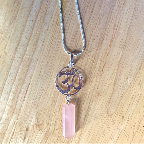 OM Rose Quartz Pendant Necklace - Picture 1 of 6
